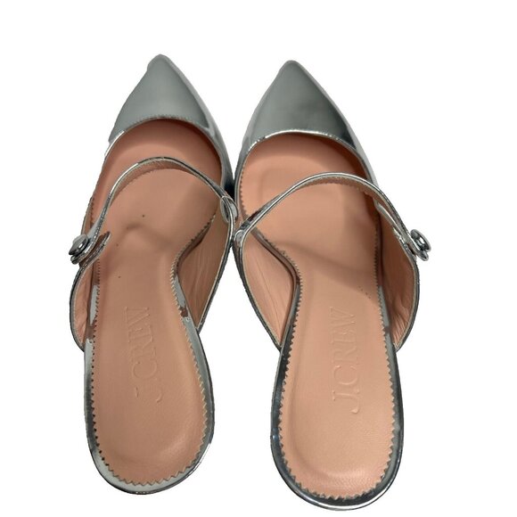 J.Crew $228 Colette Mule Heels Silver Specchio Italian Leather Size 6 BM692 - Picture 4 of 8